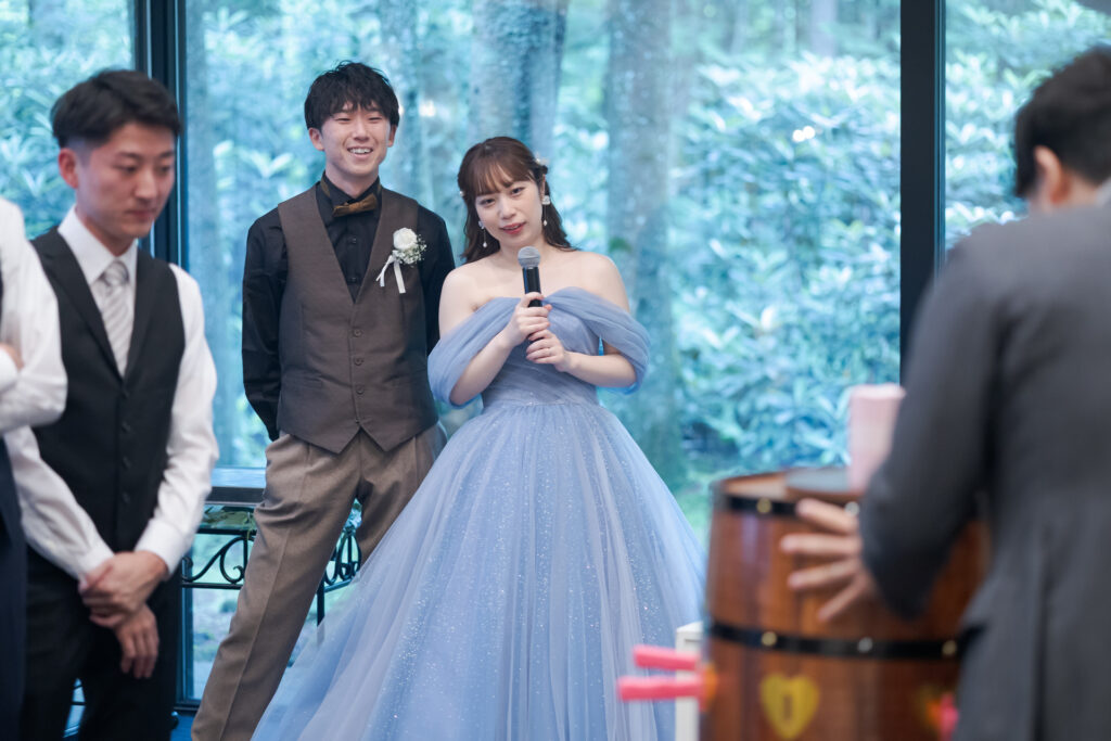 オリジナル演出も自由自在!軽井沢の森に囲まれた貸切会場だからこそ叶う、ユニークなウェディングパーティー。ゲストへ最高のおもてなしを。